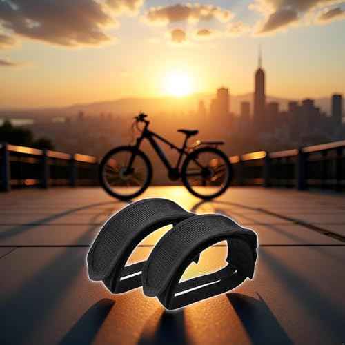 2-Pack Black Bike Pedal Toe Straps, Fixed Gear Cycling Foot Straps with Beam Design Bike Pedals