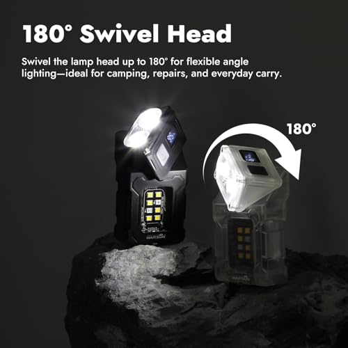 WARSUN DC08 Swivial LED Flashlight Rechargeable, 800 Lumens Mini Work Lihgt, Small EDC Flashlight Clip On with Back Clip, Magnetic Flashlight, for Emergency, Walk Dog, Working, Hiking, Camping