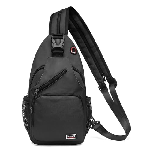 Convertible Sling Bag Crossbody Backpack, 12.9-Inch Pads Bags with Headphone Jack Shoulder Bag Casual Pack for Women Men Hiking Travel Cycling (Black)