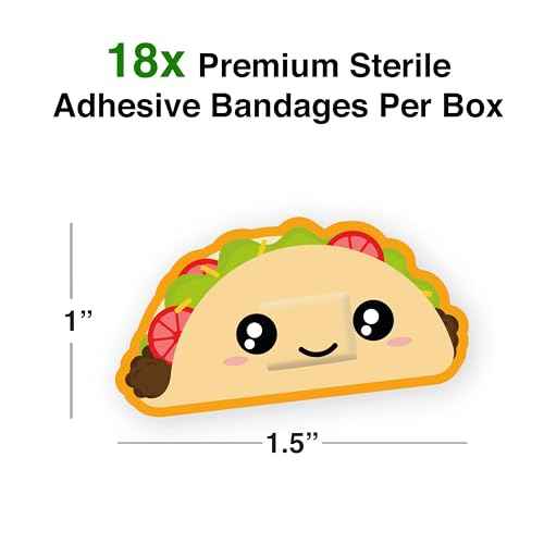 GAMAGO Taco Bandages for Kids & Kidults - Set of 18 Individually Wrapped Self Adhesive Bandages - Sterile, Latex-Free, Easily Removable - Funny Gift & First Aid Addition