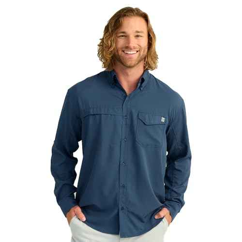 HUK Mens Tide Point Solid Long Sleeve Shirt, Button Down for Men, Fog Green, 3X-Large