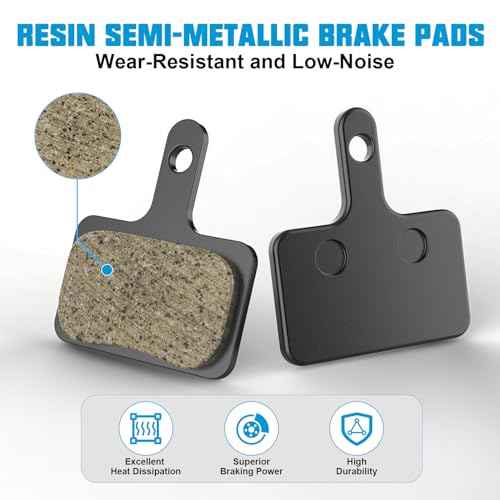 Bike Brake Pads, 4 Pairs Resin Semi-Metallic Bicycle Brake Pads, Brake Pad Fits for TRP Tektro Shimano Deore Br-M575 M515 T615 T675 M505 M416 M495 M395 M486, Disc Brake Pads for Mountain Bike
