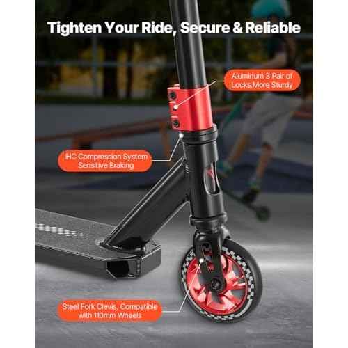 VEVOR Stunt Scooter, Pro Complete Trick Scooters for Kids Ages 11-13 Years, Teens, Adults, Boys, and Girls, Freestyle Street Rider for Intermediate and Beginner, Double Layer Lightweight Aluminum Deck