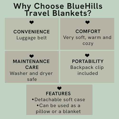 BlueHills Premium Soft Travel Blanket Pillow Airplane Flight Blanket Throw Bag Pillowcase Compact Large 2 in 1 Combo Warm Traveling Plane Essentials Portable Gifts Lightweight Grey Gray T007