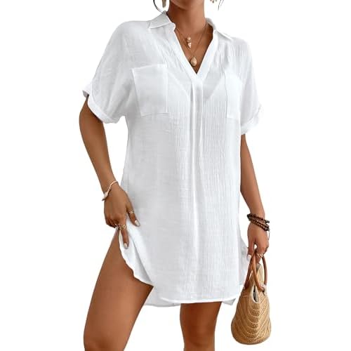 Bsubseach Bathing Suit Cover Up for Women Swim Cover Ups Summer Beach V Neck Bikini Swimwear with Pockets