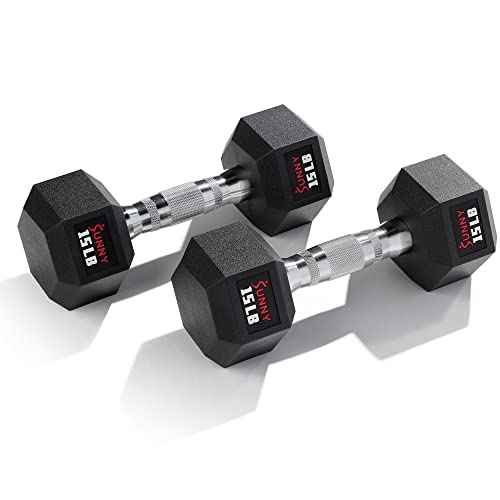 Sunny Health & Fitness Hex Style Dumbbell 5 LBS TO 50 LBS Chrome Handles, Hand Weight for Strength Training, Home Gym, Exercise, Workout Equipment Multiple Size Options