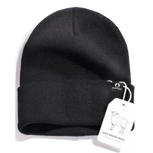 FURTALK 100% Merino Wool Beanie Hat for Men Women Warm Winter Hat Double Layer Knitted Beanies