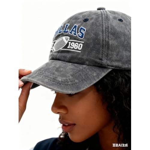 Embroidered City Hat for Men Women Vintage Washed Denim Football Fans Hat Adjustable Cotton Baseball Cap