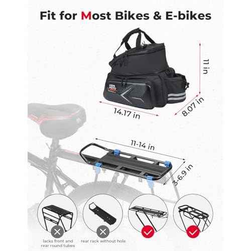 KEMIMOTO Hard Shell Bike Bag Rear Rack 20L Capacity, Carbon Leather Bicycle Trunk Bag with Waterproof Rain Cover for Grocery Shopping Commuter Cycling Trip (Upgraded Design)