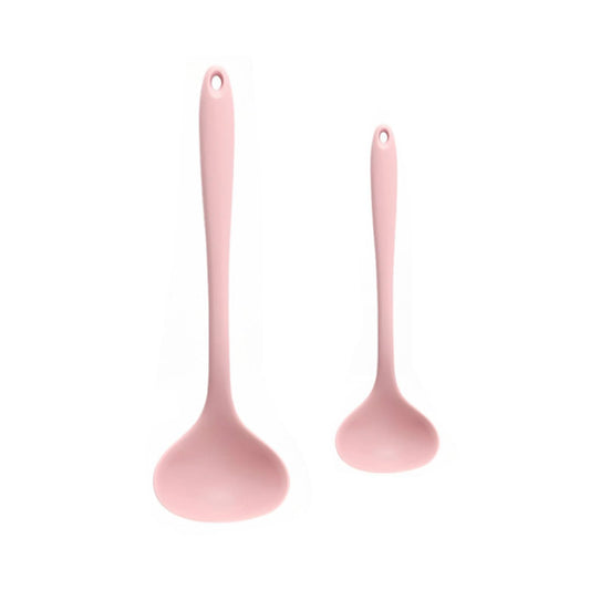couponhub 2Pcs Silicone Nonstick Soup Spoon,8.3 Inch & 11.6 Inch Ladle Spoon with Hanging Hole,Easy to Storage,Multipurpose Cooking Spoon for Kitchen(Pink)