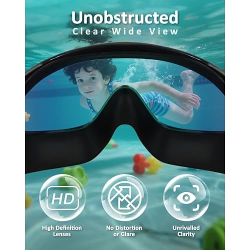 Kids Swim Goggles, Anti-fog, UV Protection and Wide View Swimming Goggles & Swim Cap for Age 3-15 Boys Girls Toddler