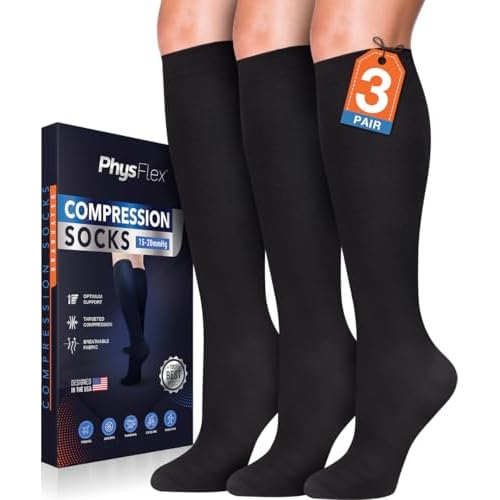 Compression Socks for Women and Men (3-Pairs) Best Support for Running, Flying, Pregnancy - Knee High Graduated Compression Stockings 15-20mmHg