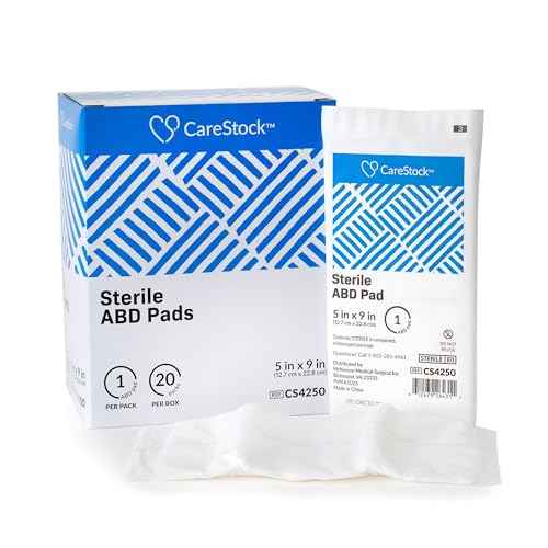 CareStock Abdominal Pads 5x9 in [20-Pack] Sterile ABD Pads, Extra Absorbent, Individually Wrapped, Wound Care First Aid