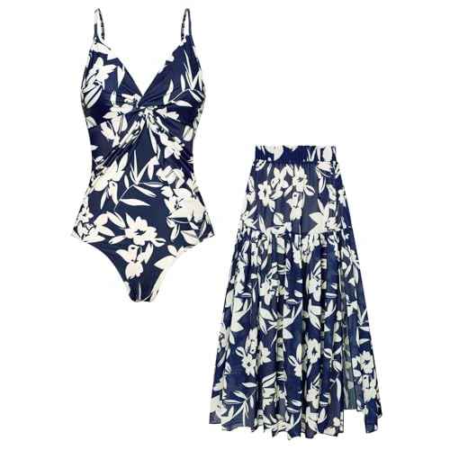 GRACE KARIN Women's One Piece Swimsuits with Cover Up Skirt Tummy Control V Neck Bathing Suits