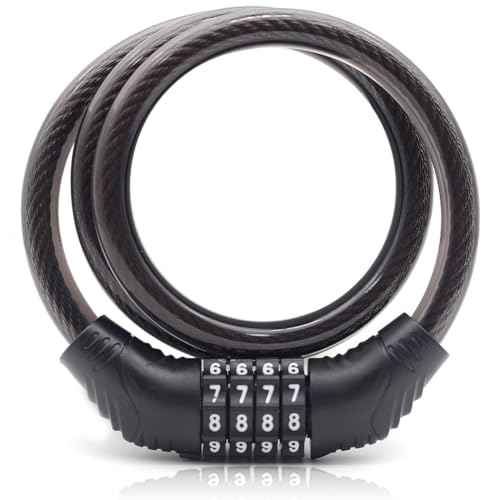 Bike Lock Cable, 30-inch Combination Lock, 4-Digit Resettable, Black
