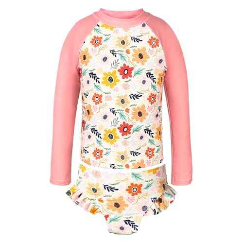 Girls Swimsuit,Toddler Girls Bathing Suit Long Sleeve Rush Guard Swimwear,UPF 50+ Quick Dry Summer Beach Swimsuit