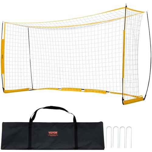 VEVOR Portable Soccer Goal, 12 x 6 ft Large Practice Soccer Net, Steel Fiberglass Structure Training Goal Set with Carry Bag, All-Weather Outdoor Use, for Backyards, Parks, School Fields