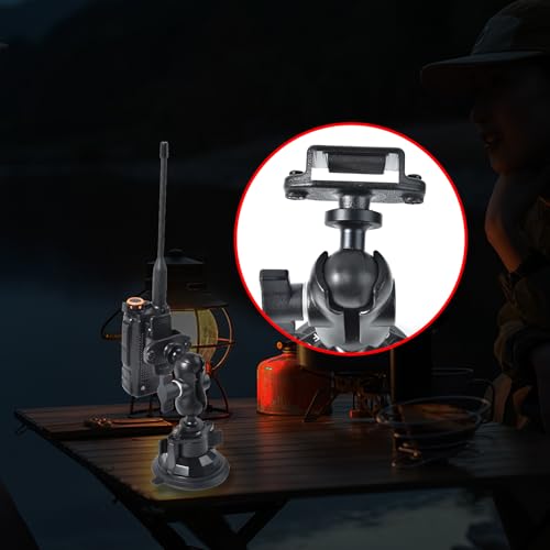 HYS Handheld Ham Radio&Mic with Belt Clip Single Side Radio Mount, CB Radio with Belt Clip Holder Mounting Kit with 1'' Ball Mount Adapter Compatible with RAM Mounts B Size Double Socket Arm