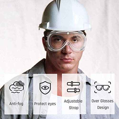 Safety Goggles Medical Goggles Fit Over Eyeglasses Anti-Fog Safety Glasses Clear Lab Goggles chemistry Protective Eyewear ANSI Z87.1