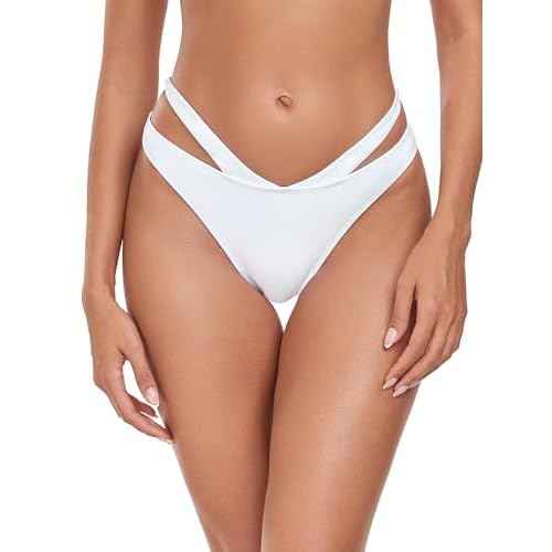 Colloyes Women's Adjustable Swim Bottoms High Cut Low Waisted Bikini Bottoms Cheeky Bathing Suit Bottoms