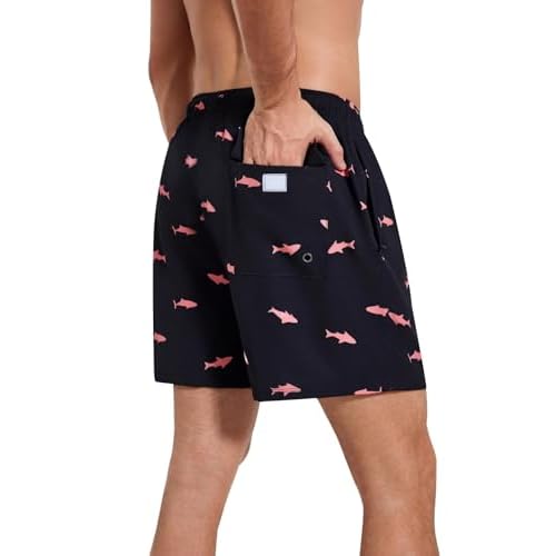 Mens Swim Trunks with Compression Liner 5" Stretch Beach Shorts 2 in 1 Quick Dry with Zipper Pockets Board Shorts
