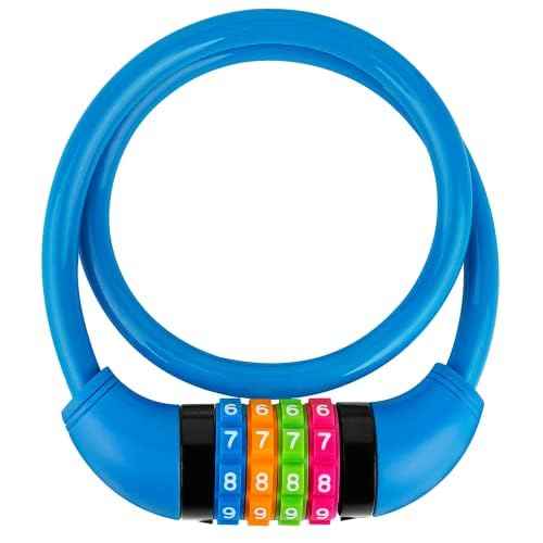 Bike Lock Cable, Bicycle Cable Lock with 4 Digit Combination & Large Lock Head, Resettable Kids Bike Cable Lock, 2 Ft x ?0.45 in, Lock for Bike, Scooter, Skateboard, Motorcycle, E Bike (Bule)
