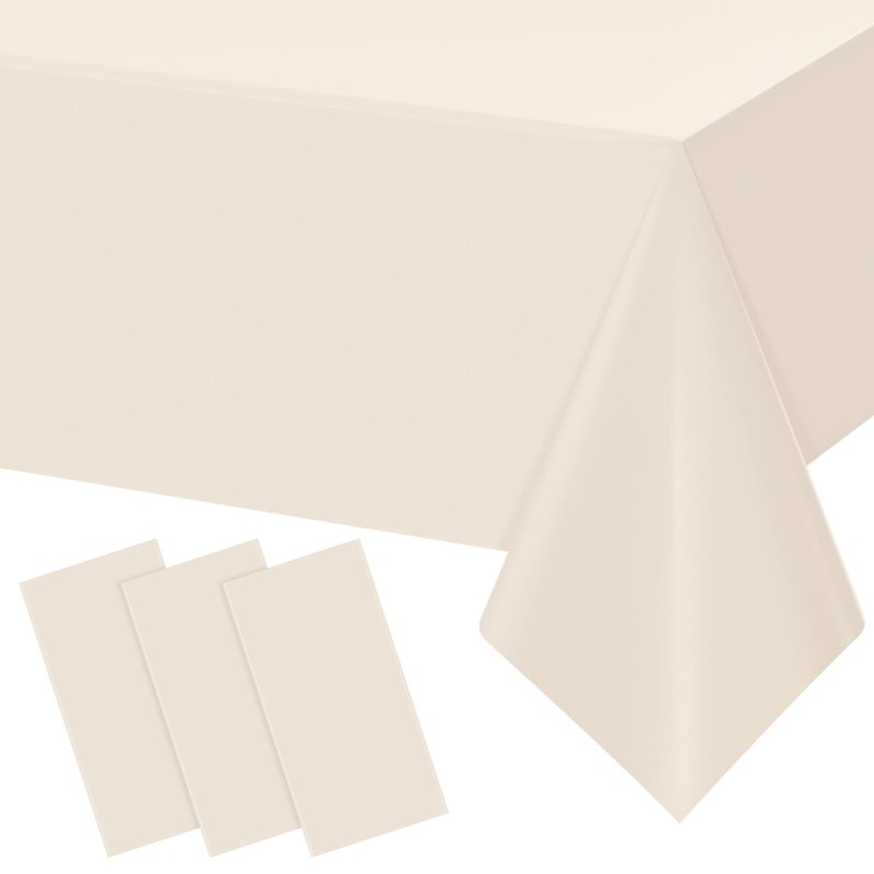 YIDAKO 3Pcs Beige Tablecloths for Rectangle Tables,Disposable Plastic Ivory Table Cloth,Waterproof Cream Table Cover for Birthdays Weddings Anniversary Party Decorations,54 x 108 Inch