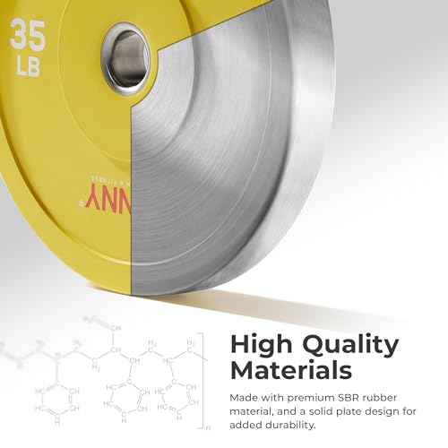 Sunny Health & Fitness Elite 2-Inch Rubber Olympic Bumper Weight Plate 10-55 LB with Steel Hub for Home Gym, Squat Rack, Strength Training, Barbell, Workout Equipment, Deadlifts, Weightlifting