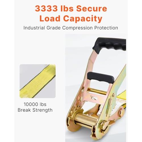 VEVOR Ratchet Tie Down Straps (4-Pack), 10000 lb Break Strength, Heavy Duty Double J Hooks, 2" x 27' with Padded Handles - Ideal for Moving, Securing Cargo, Appliances, Lawn Equipment, and More