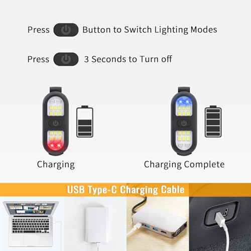 Clip on Flashlight, Running Light for Runners Rechargeable Safety Lights for Walking at Night Portable EDC Flashlight Gift for Runners Hands Free LED Work Light Warning Flashing Camping Hiking Gear