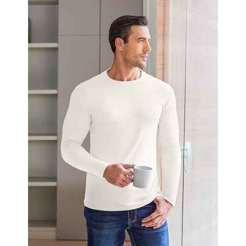 Ekouaer Mens Long Sleeve Shirts Crew Neck Fleece Thermal Undershirts Midweight Sweatshirts Soft Base Layer Pullover Tee Tops