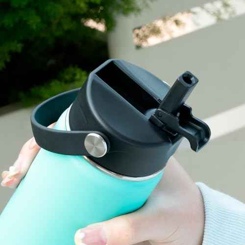 Replacement Straw Lid for Hydro Flask Wide Mouth Water Bottle - Compatible with 12 16 18 20 32 40 64 oz, Flip Top Cap with Flexible Handle, Sport Accessories for HydroFlask Wide Mouth