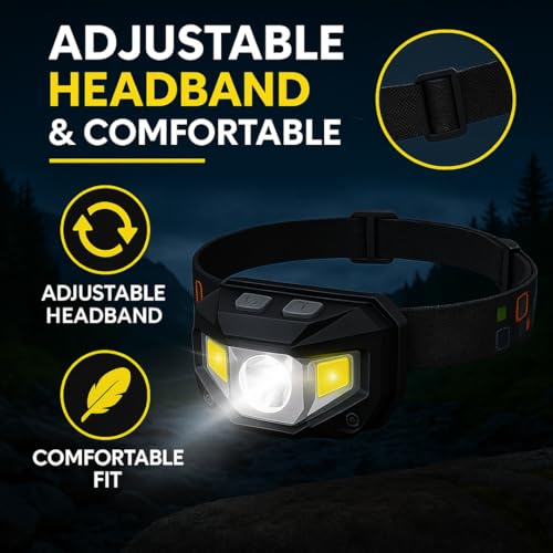 Keeble Outlets Headlamp Flashlight ? 1200 Lumen Ultra-Bright LED Rechargeable Head Lamp with White & Red Light ? Waterproof Motion Sensor Headlights for Camping, Running, Hiking & Fishing (2 Pack)