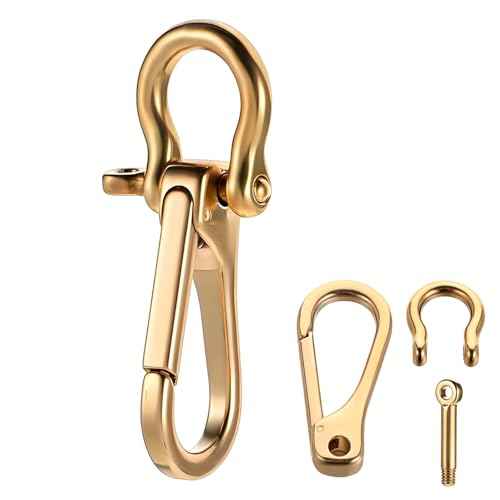 Brass Keychain Clip, Detachable U Shackle Keychain Heavy Duty Gold Carabiner Hook for Keys Dog Tag Clip Wallet Chain Purse Accessory for Men and Women