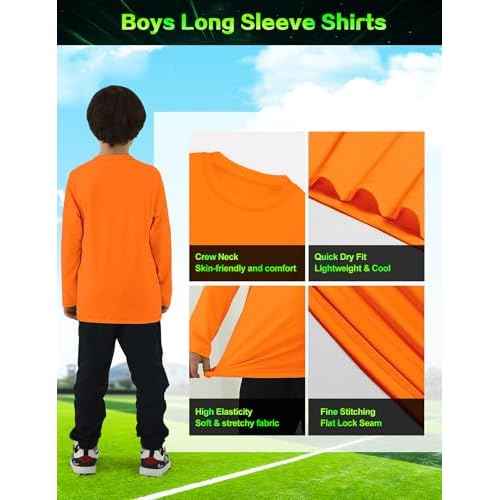 Boys Rash Guard Swim Shirt Long Sleeve Athletic Shirts UPF 50+ Sun Shirt Quick Dry Fit Neon Tees for Kids Girls Youth 2-16Y