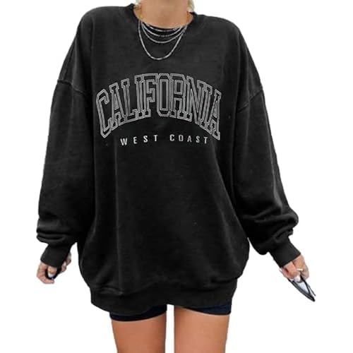 Langwyqu Women's Oversized Sweatshirt Los Angeles California Crewneck Long Sleeve Casual Loose Pullover Tops