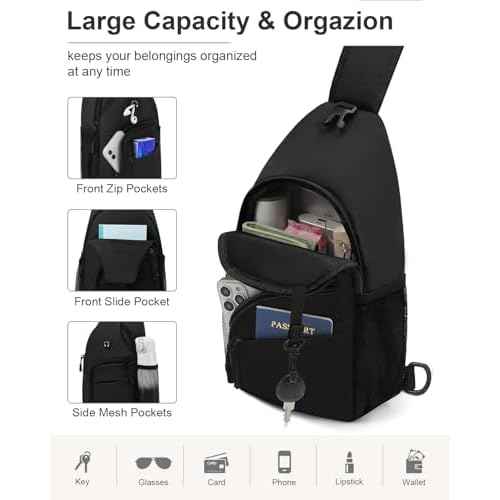 Crossbody Bags for Women Man, Waterproof Sling Bag Backpack Trendy Casual Cross Body Bags with Convertible Shoulder Strap Chest Bag for Camping Hiking Travel Essentials (Black, Medium)