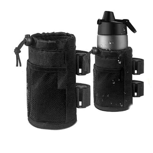 Cup Holder for Bike,Scooter and Wheelchair,Water Bottle Holder for Walker,Golf Cart and Beach,Universal Drink Holder Accessories with Net Pocket and Cord Lock (1 Piece,Black)