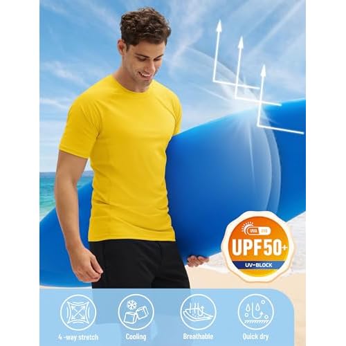 MAGCOMSEN Men's Short Sleeve UPF 50+ T-Shirt Swim Quick Dry Rash Guard Athletic Surf Shirts Performance Water Shirts