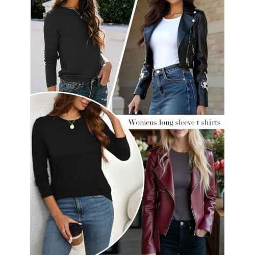 Ekouaer Womens Long Sleeve Shirts Casual Crew Neck Tops Loose Fit Thermal Undershirt Base Layer Trendy Clothes XS-XXL
