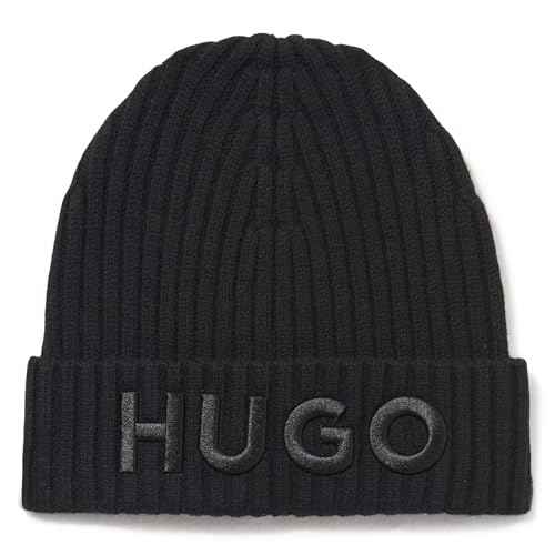 HUGO Men's Big Logo Ribbed Beanie