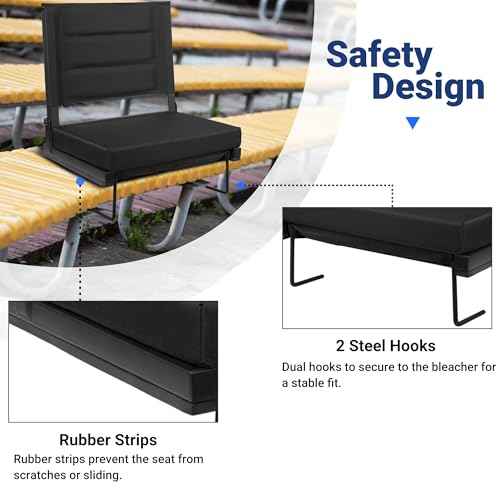 Stadium Seats for Bleachers with Back Support, Portable Bleacher Seats with Thick Padded Cushion and Shoulder Strap, Wide Stadium Seat Chair Includes Hooks, Cup Holder and Side Pocket