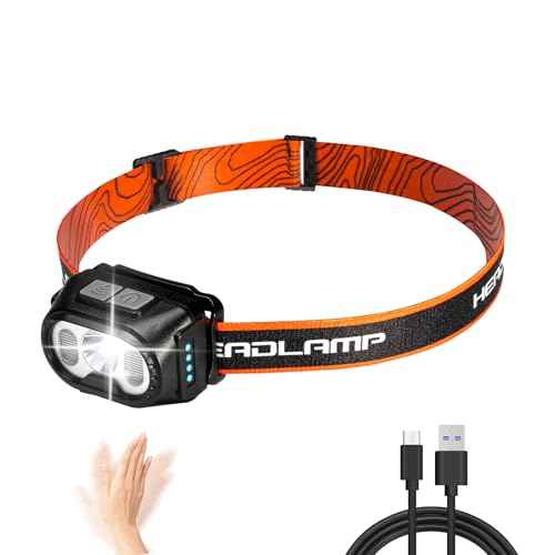 Headlamp Rechargeable,Ultra-Light Bright LED Rechargeable Headlight with White Red Light,IPX4 Waterproof Motion Sensor,5 Mode for Outdoor Camping Running Hiking Fishing