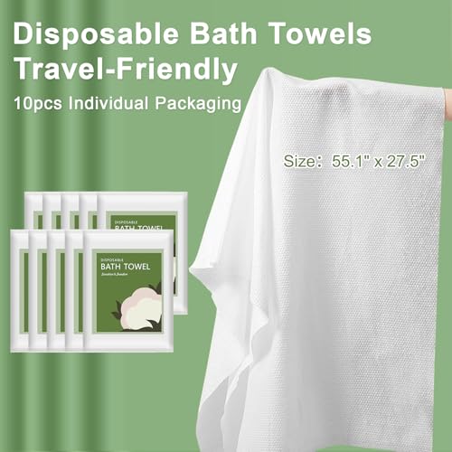 Disposable Bath Towels, 10 Pack 55" x 27.5" Ultra Soft, Quick Dry Disposable Body Towel, Portable Travel Towel for Hotel Camping Beach Swimming Gym Sauna Spa, Personal Care Pet Towels