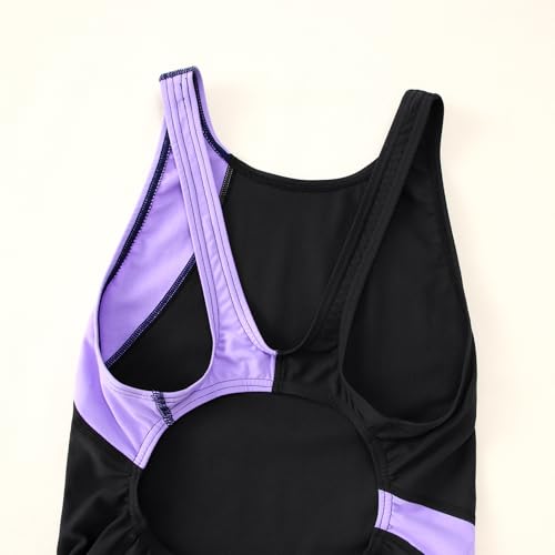 Kids Girls Athletic Swimsuit One Piece Solid Swimwear for Practice and Competition in Black and Navy Bathing Suit