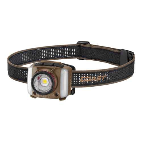 Coast FL97R Voice-Controlled 1200 Lumen Rechargeable LED Headlamp with Pure Beam¢ç Spot & Flood, ARC Lighting, Red & Green Color Modes, Glide Focus¢â Radial Arm Dial and USB-C Charge Port, Desert