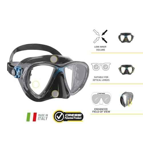 Cressi Scuba Diving Masks with Inclined Tear Drop Lenses for More Downward Visibility , Air and Eyes Evolution: Made in Italy