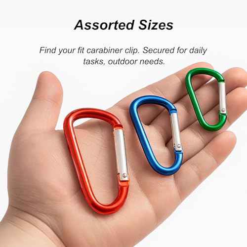 Carabiner Clip Multi Size Pack, Aluminum Carabiner Includes Small 2 Inch Carbineers, Medium 2.3" D Ring Clip, Large 3 Inch Caribiner Heavy Duty for Backpack
