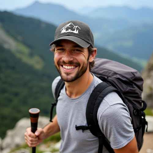Mountain Trees Hat for Men Women, Embroidered Hiking Camping Climbers Nature Lovers Outdoorsy Baseball Caps Adjustable