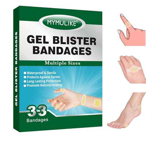 Blister Bandages, 33 Count Hydrocolloid Blister Pads for Feet, Fingertip, Hand, Heel, Toe with Invisible Gel Cushions for Long Lasting Protection - Variety Pack